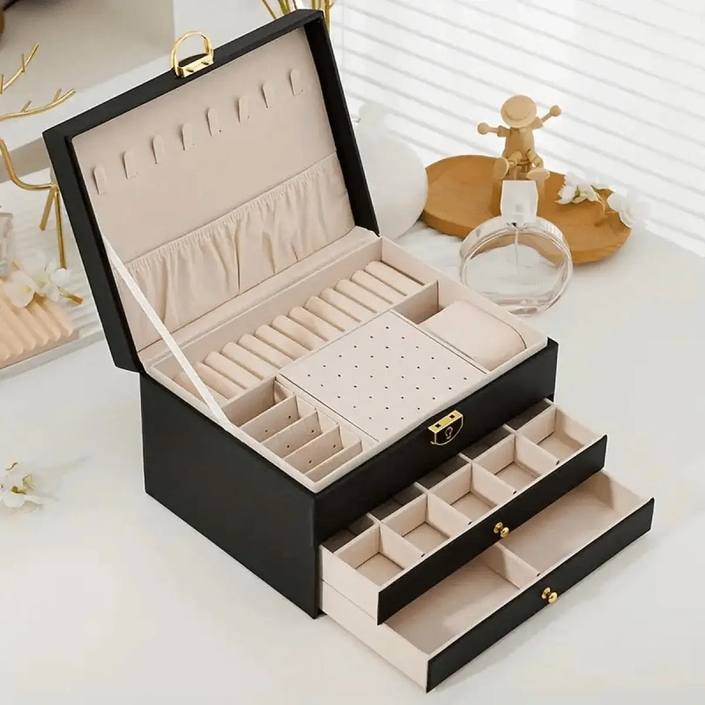 1pc PU Leather Jewellery Box, Storage Boxes, Earring, Ring and Necklace Display Stand, Stylish Desktop Organiser, Aesthetic Home Décor, Suitable for Bedrooms and Living Rooms