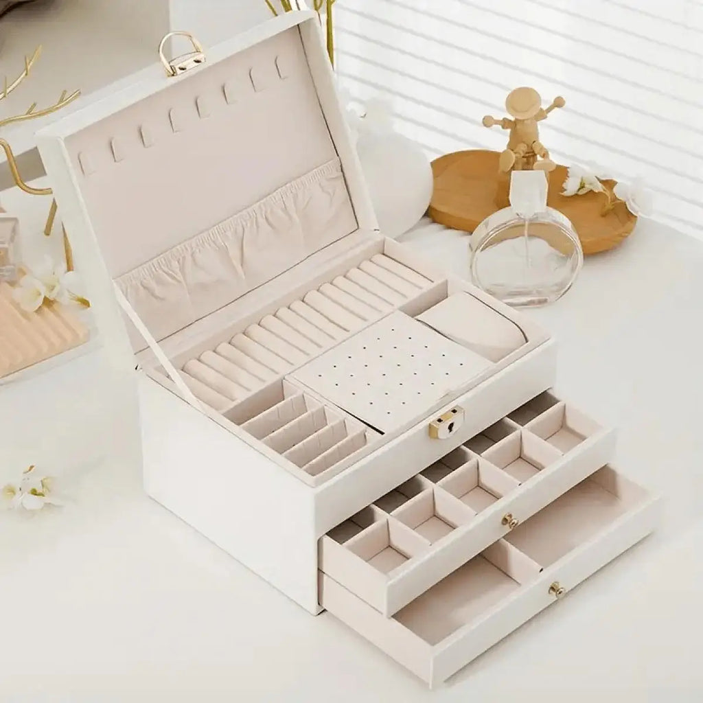 1pc PU Leather Jewellery Box, Storage Boxes, Earring, Ring and Necklace Display Stand, Stylish Desktop Organiser, Aesthetic Home Décor, Suitable for Bedrooms and Living Rooms