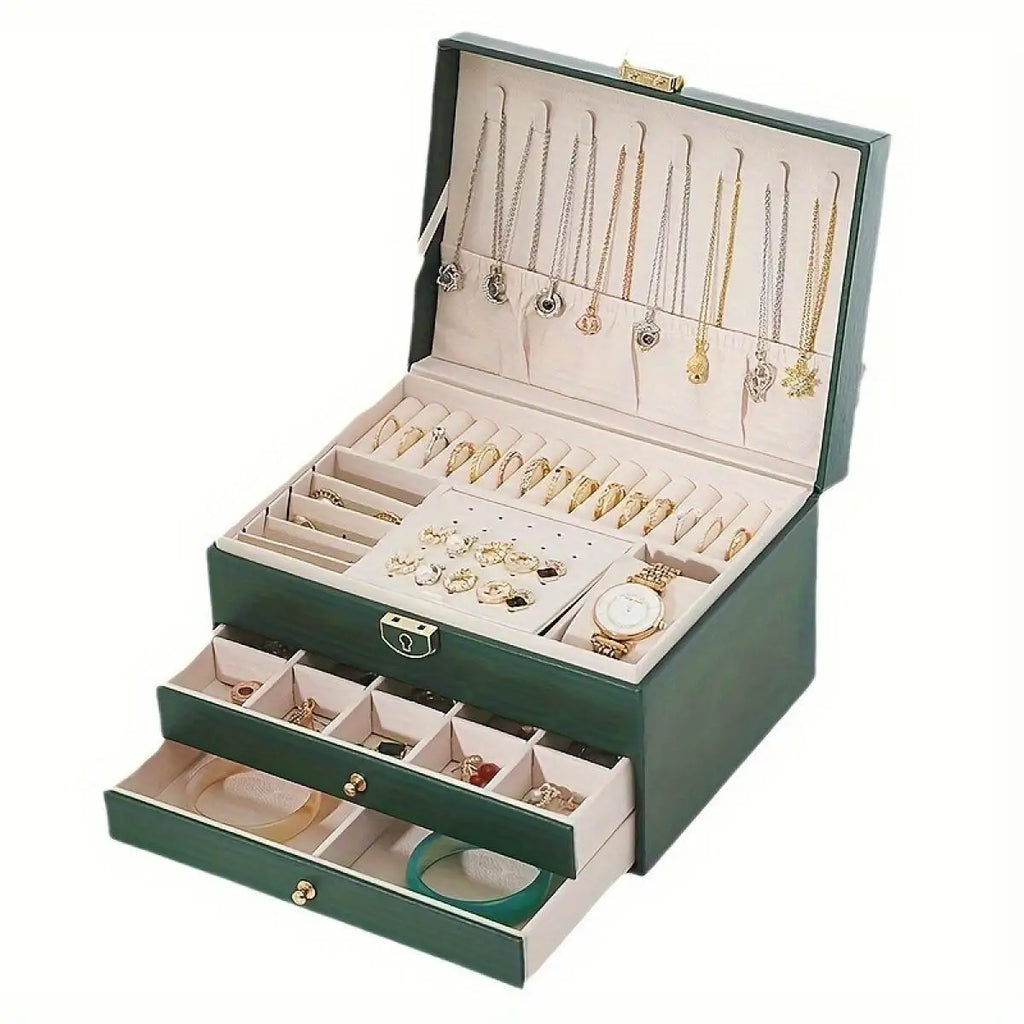 1pc PU Leather Jewellery Box, Storage Boxes, Earring, Ring and Necklace Display Stand, Stylish Desktop Organiser, Aesthetic Home Décor, Suitable for Bedrooms and Living Rooms