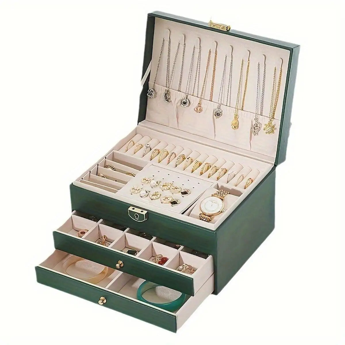 1pc PU Leather Jewellery Box, Storage Boxes, Earring, Ring and Necklace Display Stand, Stylish Desktop Organiser, Aesthetic Home Décor, Suitable for Bedrooms and Living Rooms