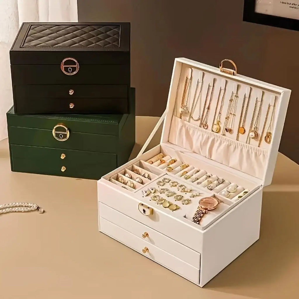 1pc PU Leather Jewellery Box, Storage Boxes, Earring, Ring and Necklace Display Stand, Stylish Desktop Organiser, Aesthetic Home Décor, Suitable for Bedrooms and Living Rooms