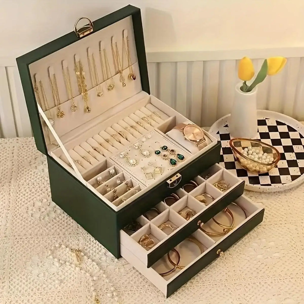 1pc PU Leather Jewellery Box, Storage Boxes, Earring, Ring and Necklace Display Stand, Stylish Desktop Organiser, Aesthetic Home Décor, Suitable for Bedrooms and Living Rooms
