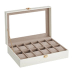 SONGMICS Watch Box with 12 Compartments, High-Quality PU Material, Soft Velvet Lining, Metal Closure, Transparent Glass Lid for Easy Access, Ideal for Watch Lovers and Storage Organization, Dimensions 20.2 x 30.2 x 7.8 cm.