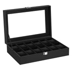 SONGMICS Watch Box with 12 Compartments, High-Quality PU Material, Soft Velvet Lining, Metal Closure, Transparent Glass Lid for Easy Access, Ideal for Watch Lovers and Storage Organization, Dimensions 20.2 x 30.2 x 7.8 cm.