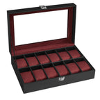 SONGMICS Watch Box with 12 Compartments, High-Quality PU Material, Soft Velvet Lining, Metal Closure, Transparent Glass Lid for Easy Access, Ideal for Watch Lovers and Storage Organization, Dimensions 20.2 x 30.2 x 7.8 cm.