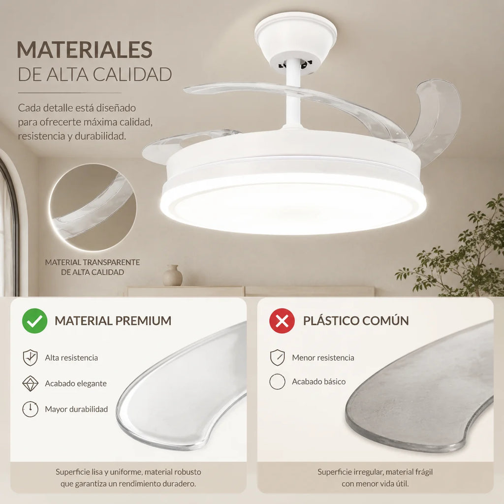 Retractable Ceiling Fan with Integrated Led Light, Silent Dc Motor and Remote Control, 6 Speeds with Dimmable Cct Lighting for Living Room, Bedroom, Dining Room, Modern 2-in-1 Energy-Efficient Fan with Elegant Design