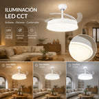 Retractable Ceiling Fan with Integrated Led Light, Silent Dc Motor and Remote Control, 6 Speeds with Dimmable Cct Lighting for Living Room, Bedroom, Dining Room, Modern 2-in-1 Energy-Efficient Fan with Elegant Design